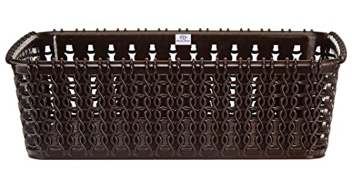 Heart Home Multiuses Small M 15 Plastic Tray/Basket/Organizer Without Lid (Brown)