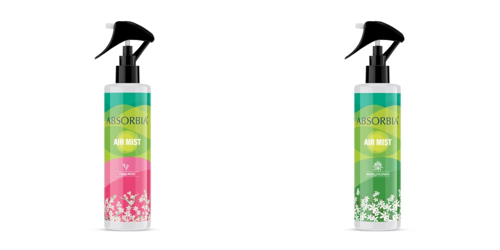 ABSORBIA Room Freshener spray, Instantly Freshens the air with Tube rose and Neroli Flower Fragrance | Pack of 2 | Essential Oil Aroma Works like therapy - 200ML, 1000+ sprays(Approx)…