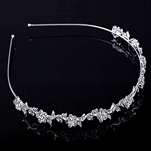 Yellow Chimes Tiara for Women and Girls Silver Plated Crown for Women Leafy Floral Crystal Studded Bridal Wedding Crown Tiaras for Women and Girls Gift for Women & Girls