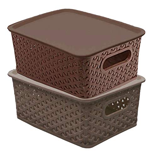 Kuber Industries Plastic 2 Pieces Extra Small Size Multipurpose Solitaire Storage Basket with Lid (Multicolour)