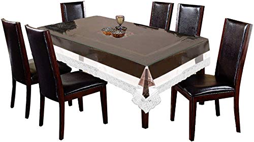 Heart Home Transparent White Lace PVC 6 Seater Dining Table Cover 60"x90"(White Lace) CTHH5608