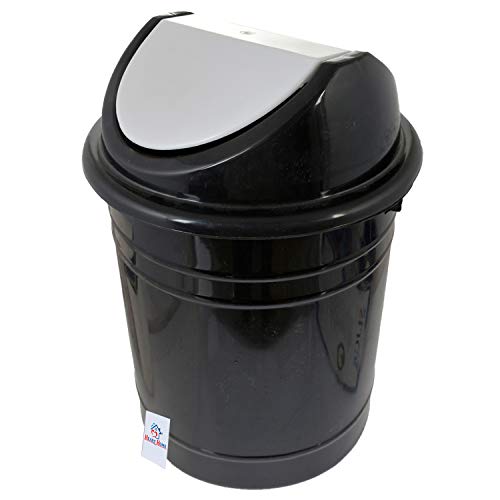 Heart Home Plastic Medium Size Swing Dustbin/Swing Garbage Bin/Waste Bin, 10 Liters (Black & White)-HEART10215