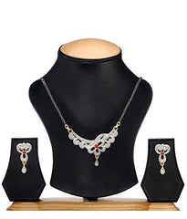 Yellow Chimes Exclusive Floral Design Crystal Black Bead MangalSuthra With Earrings For Women