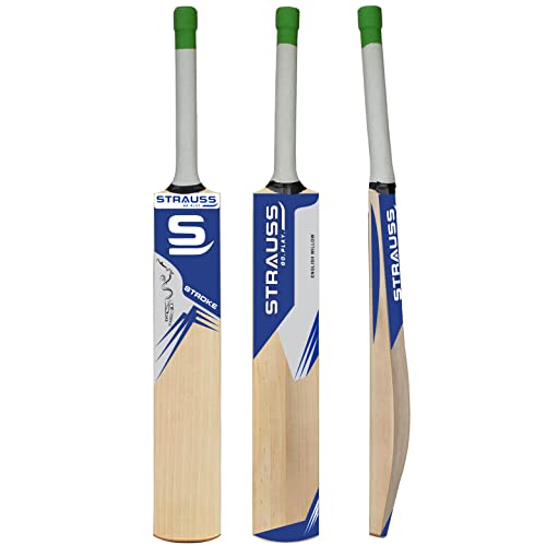 Strauss Cricket Bat English Willow | Premium Leather Ball Bat for Cricket | Ideal for Professional Players, Beginners, and Practice Sessions| Ergonomic Grip Handle | Edition Stroke | Size 5