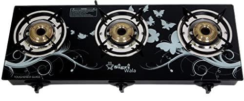 SigriWala Gas Stove 3 Burner, Toughened Glass Top, Auto Ignition, Designer (ISI Certified, Door Step Service, 300 Days Warranty)