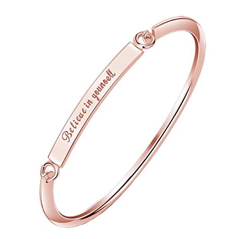Yellow Chimes Classic Fashion Engraved Beliver In Yourself inspirational message Rose Gold Plated Kadaa Bracelet For Men and Women