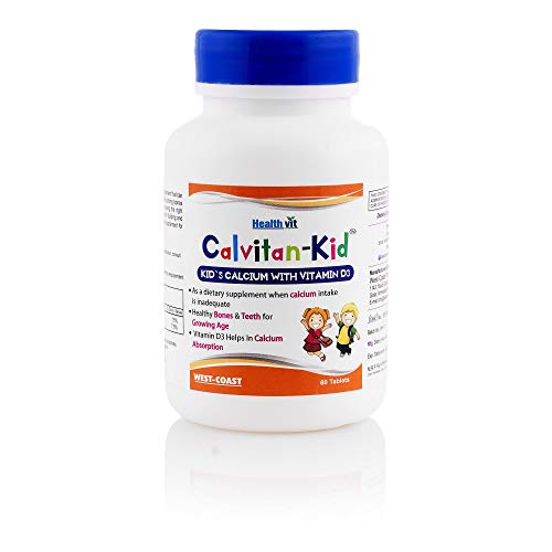 Healthvit Kid's Calcium with Vitamin D No Sugar Chewable Tablets | Ideal Nutrition for Milk Hater Kids | Strengthens Bones & Teeth | Boosts Immunity | 100% RDA | Calcium for kids- 60 Tablets