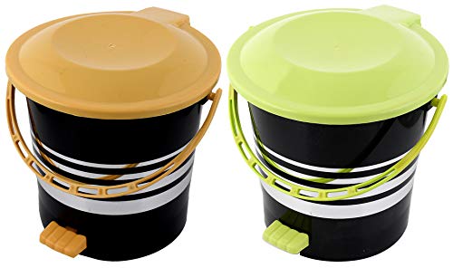 Kuber Industries 2 Pieces Plastic Dustbin Garbage Bin with Handle,5 Liters (Yellow & Green) -CTKTC37992