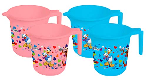 Kuber Industries Disney Team Mickey Print 4 Pieces Unbreakable Strong Plastic Bathroom Mug,500 ML (Pink & Blue) -HS_35_KUBMARTS17133, Pack of 4