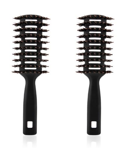 UMAI Round Vented Hair Brush for Quick Drying & Pain Free Detangling | Smoothens | Stylish design | Flexible Nylon Bristles | Suitable for all Hair types (Black, Pack of 2)