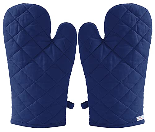 Heart Home Heat Resistant Cotton Kitchen Oven Mitt Microwave Glove Set, Non-Slip Grip and Hanging Loop for Kitchen, Cooking, Baking, Set of 2 (Blue) (Model Number: HS_37_HEARTH020600)