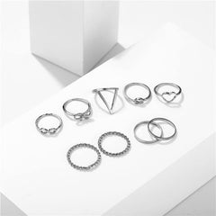 Yellow Chimes 9 Pcs Combo Boho Vintage Style Silver Plated Knuckle Rings Set Copper Ring for Women (Silver)