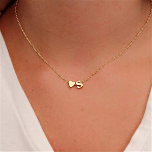 Yellow Chimes Elegant and Beautiful Simple Heart Shaped Alphabet Letter '' S '' Love Proposal Gold Plated Chain Necklace Foe Women and Girl's