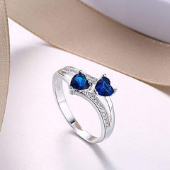 Yellow Chimes Rings for Women Valentines Special Dual Heart Adjustable Ring Silver Plated Blue Crystal Ring for Women and Girls.
