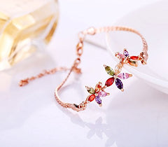 Yellow Chimes Floral Bracelet for Women Florets Charms Swiss Cubic Zirconia 18K Rose Gold Plated Multicolor Bracelet for Women and Girls