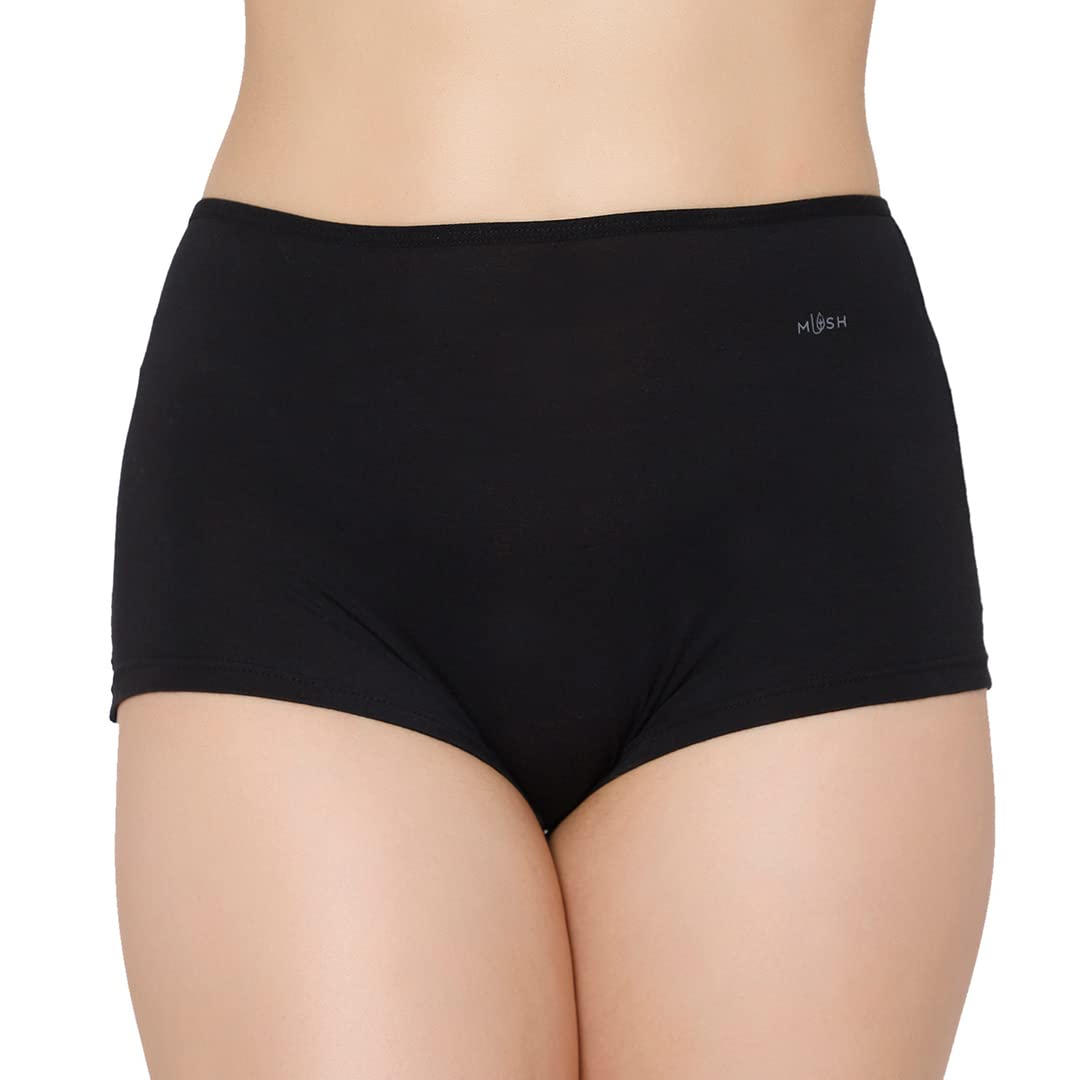 Mush Womens Ultra Soft High Waist Bamboo Modal Boyshorts || Breathable Panties || Anti-Odor, Seamless, Anti Microbial Innerwear (M, Black)