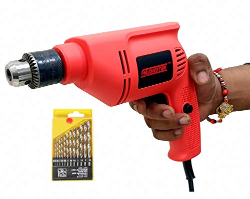 Cheston 10mm Powerful Drill Machine for Wall, Metal, Wood Drilling with 13 HSS bits for Drilling in Wood, Metal, Plastic (DRILL WITH 13HSS BITS)