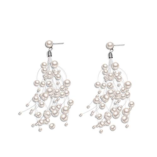 Yellow Chimes Pearl Beads Strings Long Tassel Dangler Earrings for Women and Girls