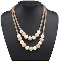 Yellow Chimes Layered Necklace for Women Gold-plated Western Pearl Beads Multi layered Chain Necklace for Women and Girl