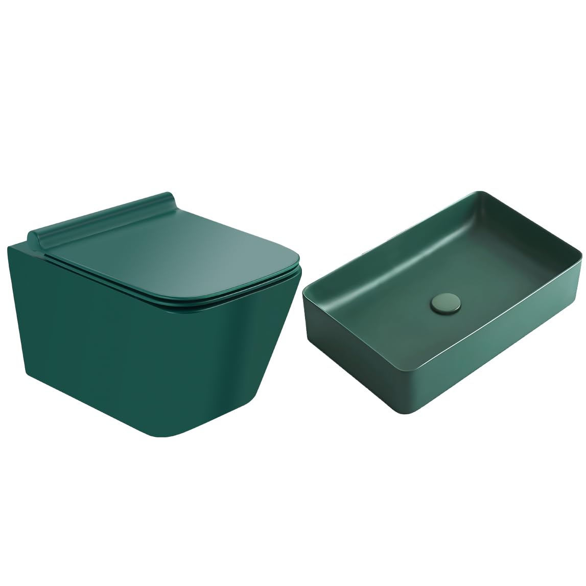 Plantex Aqua Green Ceramic Rimless One Piece Wallmount Western Toilet with Rectangular Ceramic Basin Combo