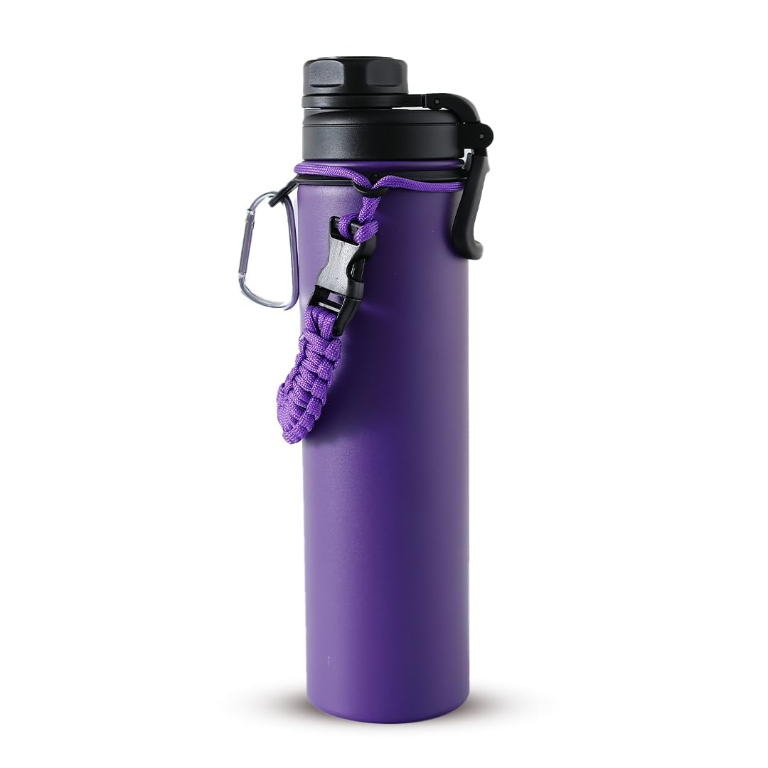 The Better Home Insulated Water Bottle for Gym Kids Office|Thermos Stainless Steel Vacuum Insulated Flask with Rope and Carabiner 18 hrs Hot Water Bottle for Boys and Girls | 750ml (Purple)