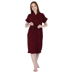 Kuber Industries Bathrobe for Women Micro Terry Cotton Towel Robe | Soft and Easy to Absorb & Dry| Unisex Bathrobe (Maroon)