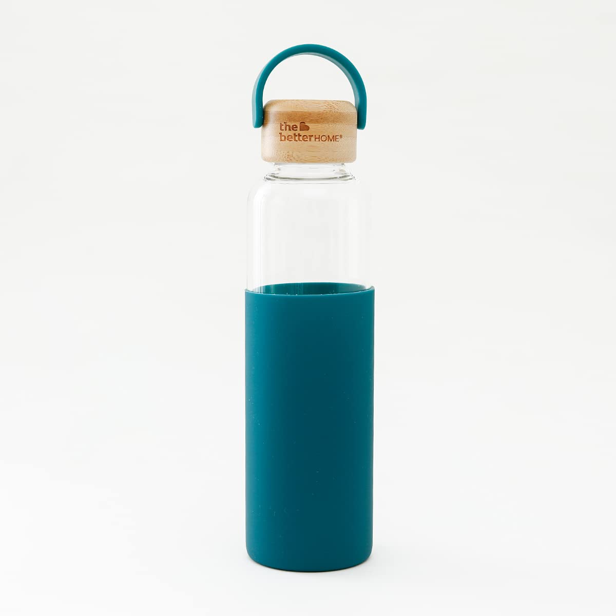 The Better Home Borosilicate Glass Water Bottle with Sleeve (500ml) | Non Slip Silicon Sleeve & Bamboo Lid | Fridge Water Bottles for Men, Women & Kids | Water Bottles for Fridge | Aqua (Pack of 50)