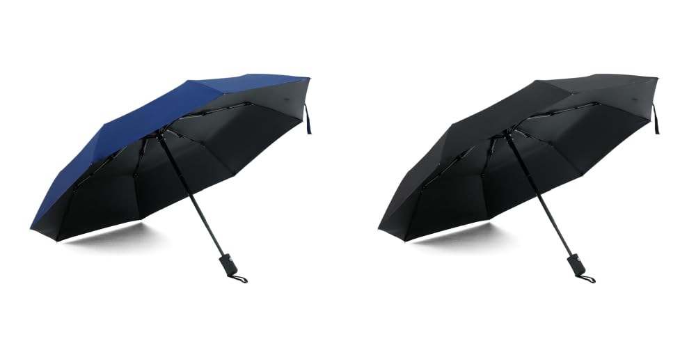 ABSORBIA Unisex 3X Folding Umbrella Navy Blue and Black(Pack of 2),For Rain & Sun Protection and also windproof | Double Layer Folding Portable Umbrella with Cover