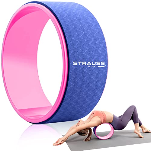 Strauss Yoga Wheel | Ideal for Stretching, Backbends, Exercise, Deep Tissue Massage & Back Pain Relief | Dharma Yoga Prop Wheel with Ultimate Comfort  | 12-inch, (Blue)