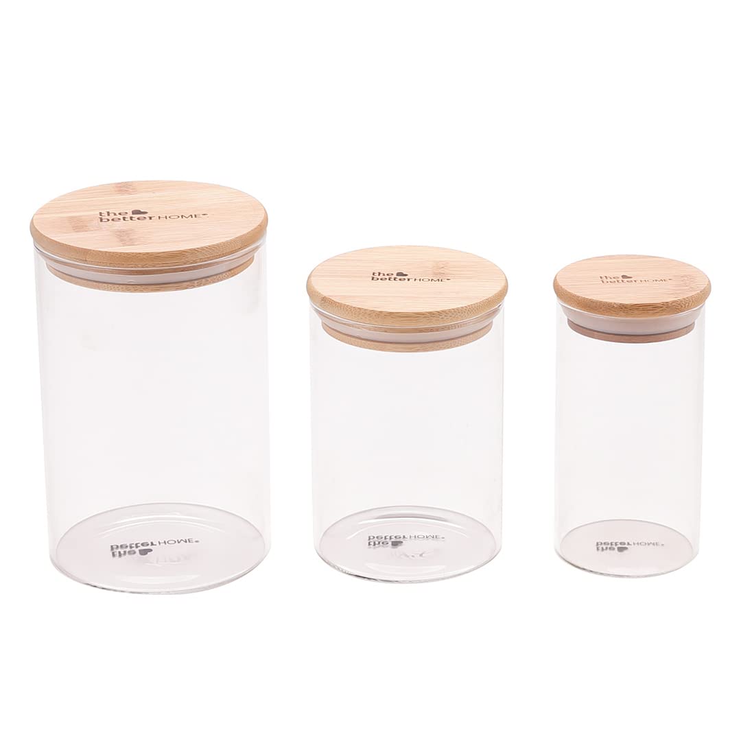 The Better Home Borosilicate Glass Jar for Kitchen Storage | Kitchen Container Set and Storage Box, Glass Containers with Lid | Air Tight Containers for Kitchen Storage |Pack of 4 (1000ml)
