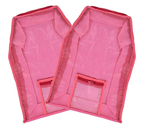 Kuber Industries 2 Piece Non Woven Blouse Cover with Front Transparent Window with Attached Pocket Set (Pink) CTKTC045246