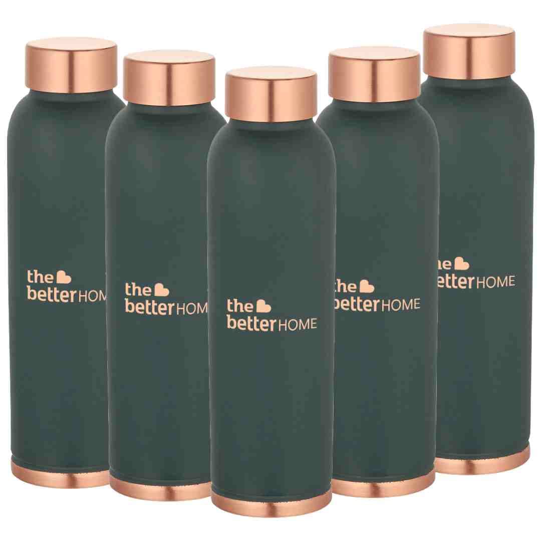 The Better Home 1000 Copper Water Bottle (900ml) | 100% Pure Copper Bottle | BPA Free Water Bottle with Anti Oxidant Properties of Copper | Teal (Pack of 5)