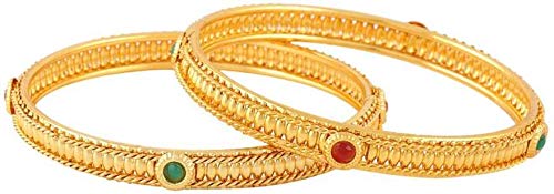 Yellow Chimes 2 PCS Exclusive Delicate Plain Antique Gold Plated Traditional Bangles for Women and Girls (2.8)