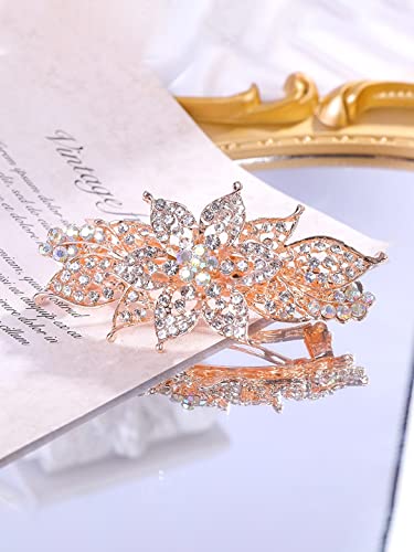 Yellow Chimes Hair Clips for Girls and Women Gold Plated Floral Designed White Stone Studded French Baratte Hair Clip for Women and Girls