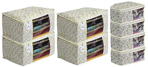 Kuber Industries Metallic Printed Non Woven 6 Piece Saree Cover/Cloth Wardrobe Organizer and 6 Pieces Blouse Cover Combo Set (Brown) -CTKTC38419