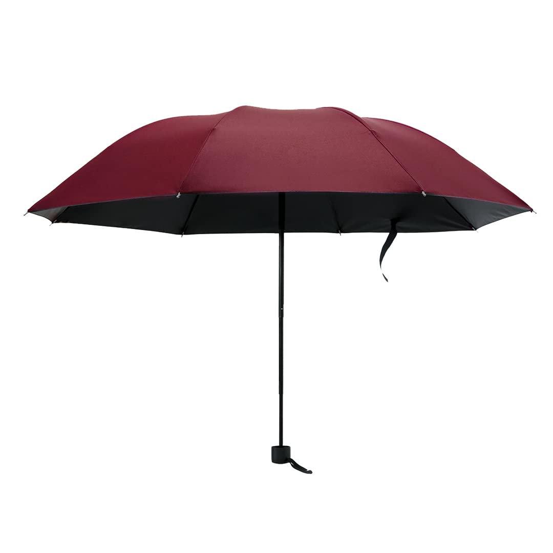 Kuber Industries 3 Fold Manual Umbrella | Windproof, Sunproof & Rainproof | With Polyester Canopy, Sturdy Steel Shaft & Wrist Straps | Easy to Hold & Carry | Umbrella for Women, Men & Kids | Red