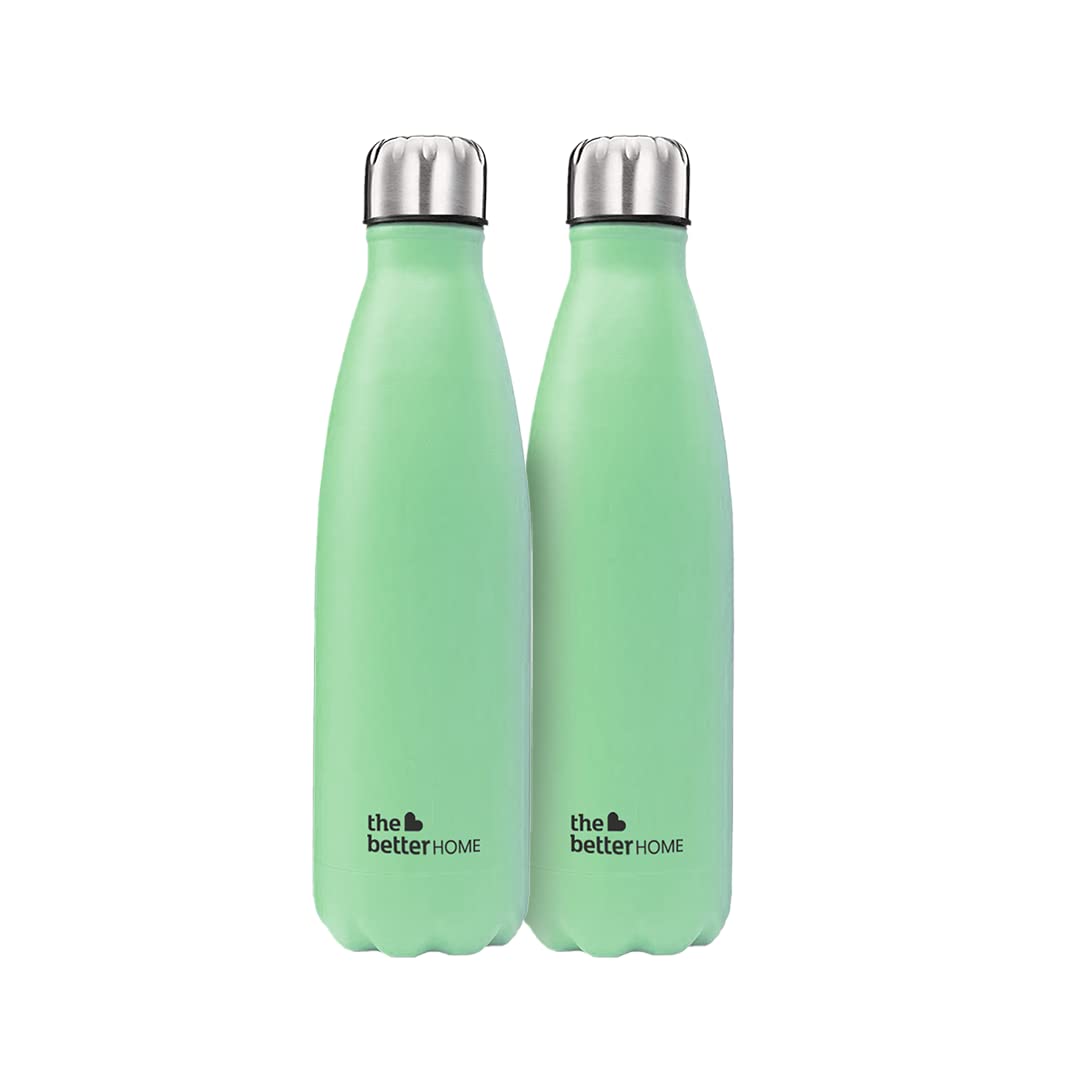 The Better Home Pack of 2 500 ml Thermosteel Bottle | Doubled Wall 304 Stainless Steel | Stays Hot for 18 Hrs & Cold for 24 Hrs | Leakproof | Insulated Water Bottles for Office, Travel | Green