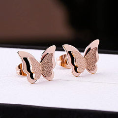 Yellow Chimes Stud Earrings for Women Charming Dual Butterfly Surgical Steel 18K Real Rose Gold Plated Stud Earrings for Girls and Women