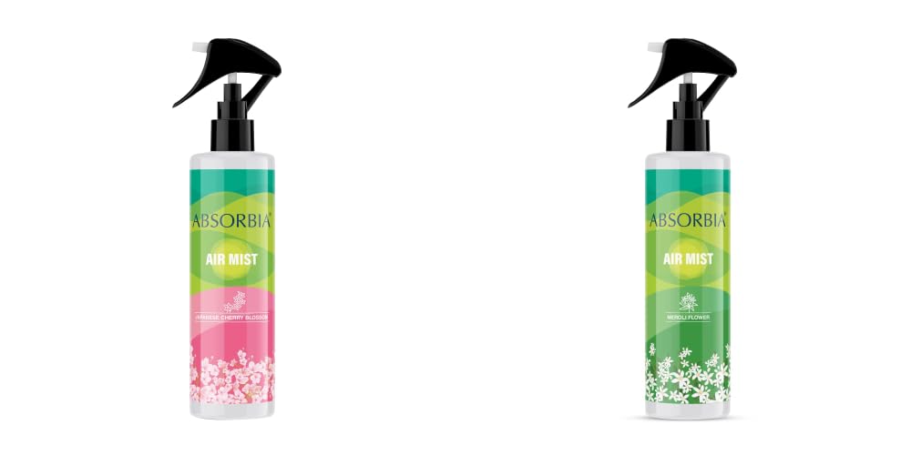 ABSORBIA Room Freshener spray, Instantly Freshens the air with Japanese cherry blossom and Neroli flower Fragrance | Pack of 2 | Essential Oil Aroma Works like therapy - 200ML, 1000+ sprays(Approx)……