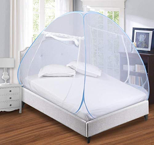 Kuber Industries Mosquito Net Foldable King Size (Double Bed) with Free Saviours 6.5 x 6.5 Feet (Blue)