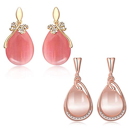 Yellow Chimes Elegant Combo of 2 Pairs Rosegold Plated Opal Crystal Drop Earrings for Women and Girls