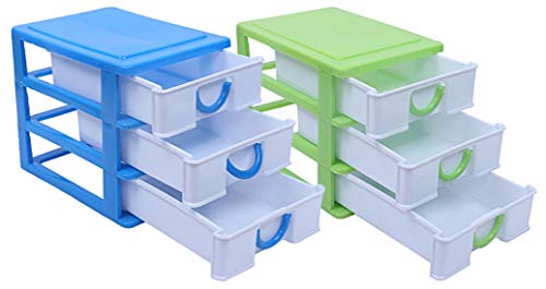 Kuber Industries Plastic 2 Pieces Three Layer Drawer Storage Cabinet Box (Blue & Green)-CTKTC25083