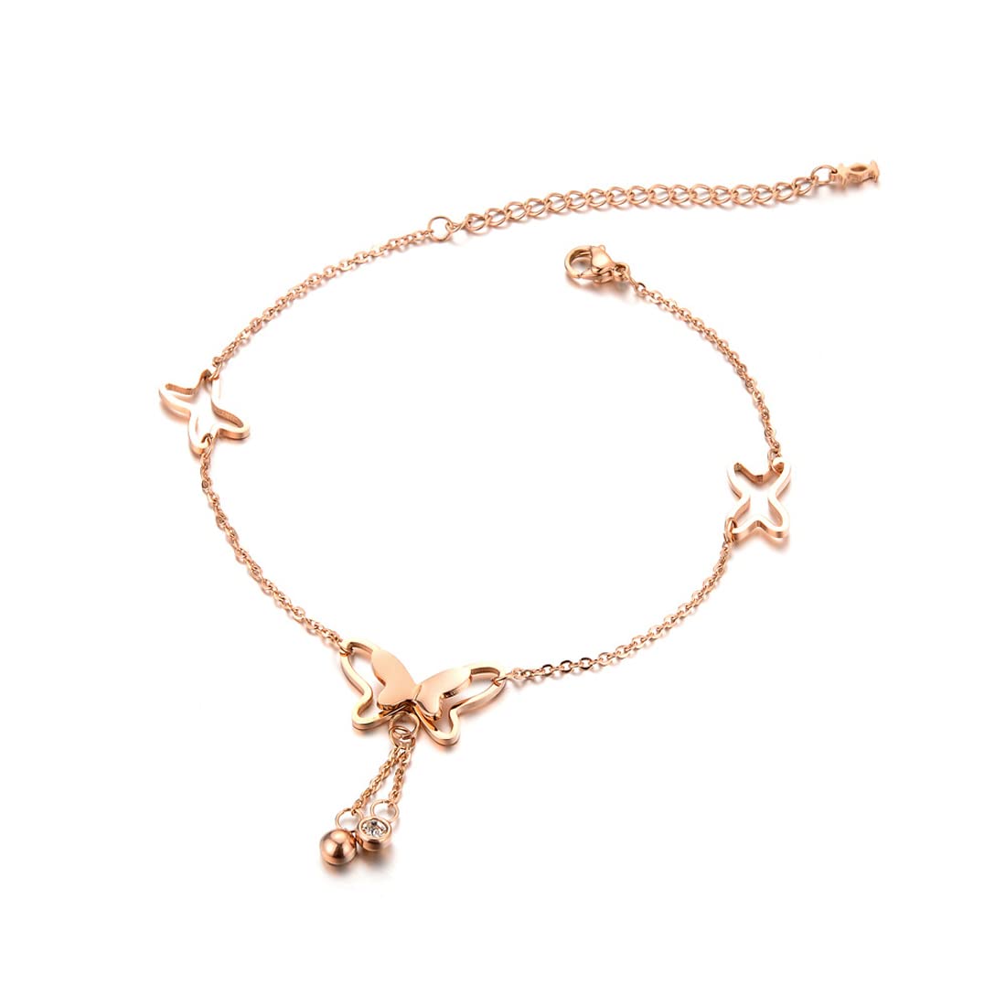 Yellow Chimes Butterfly Anklet for Women Rose Gold-Plated Butterfly Charm Stainless Steel Anklet For Women and Girls.