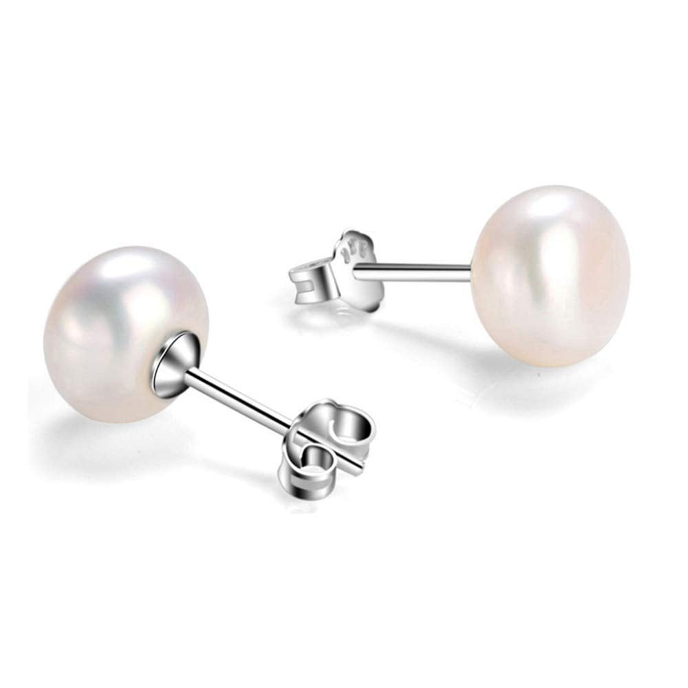 Yellow Chimes Original Freshwater Button Pearl 925 Sterling Silver Hallmark and Certified Purity Studs Earrings for Women and Girls