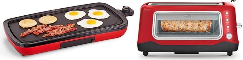 Dash Home Appliances for gift Combo | 2 Slice Toaster (Red) & Electric Pan 50.8x26.6 cm (Red) Combo | Wedding Gift for Couples | House warming Gift for new Home