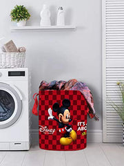 Kuber Industries Disney Mickey Print Round Non Woven Fabric Foldable Laundry Organiser with Handles,45 LTR (Maroon)-KUBMART11636