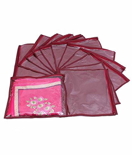 Kuber Industries 12 Piece Non Woven Saree Cover Set, Maroon (K013)