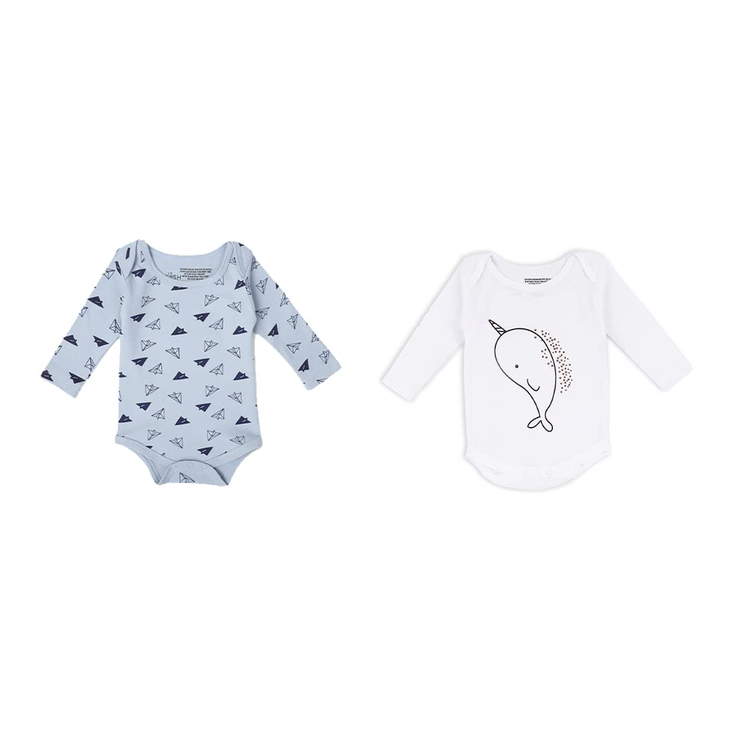 Mush Ultra Soft Bamboo Unisex Bodysuit Combo Set for New Born Baby/Kids Pack of 2, (3-6 Month, Aeroplane & Marine Life)