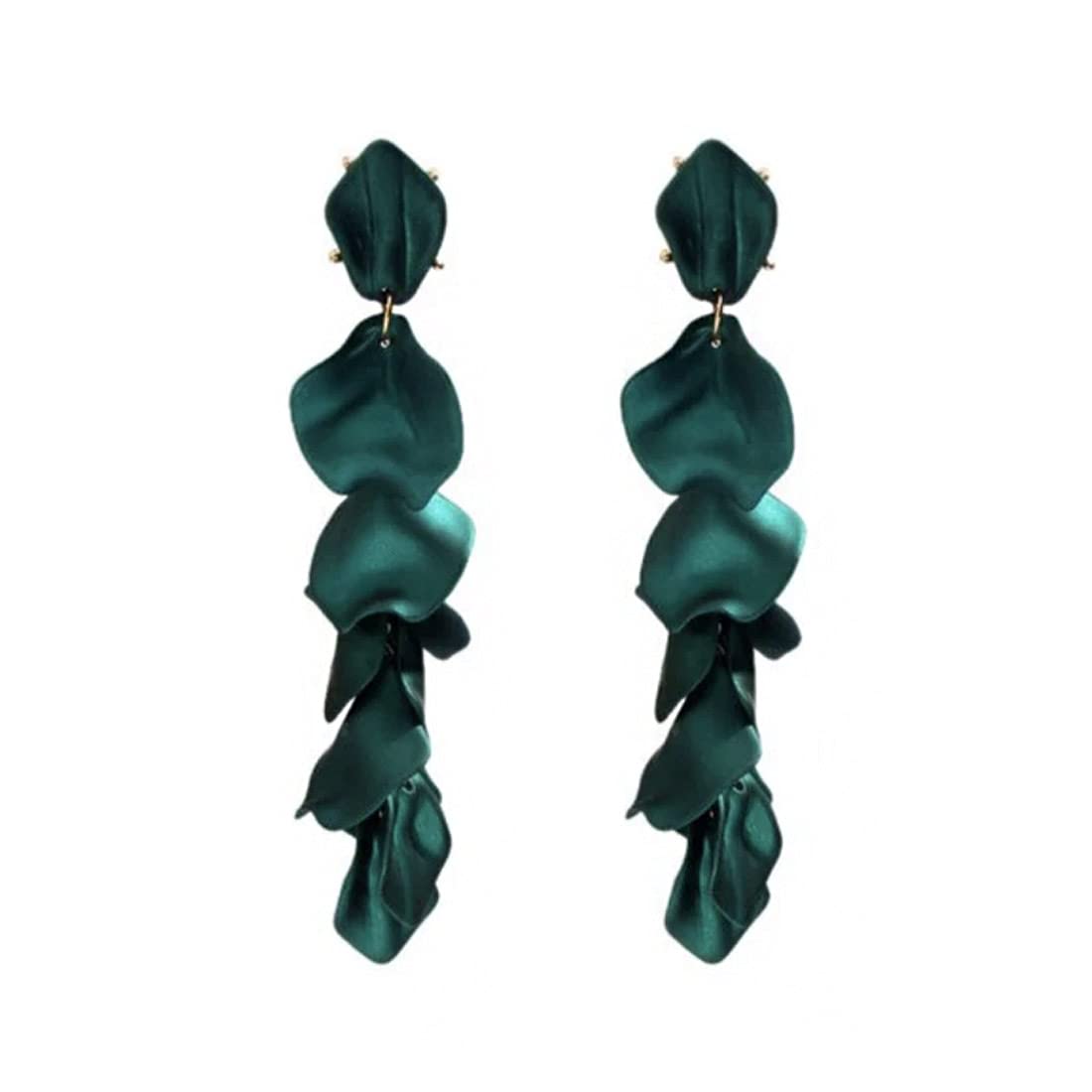 Kairangi Long Earrings for Women Fashion Collection Gold Plated Green Floral Petals Long Danglers Earrings for Women and Girls