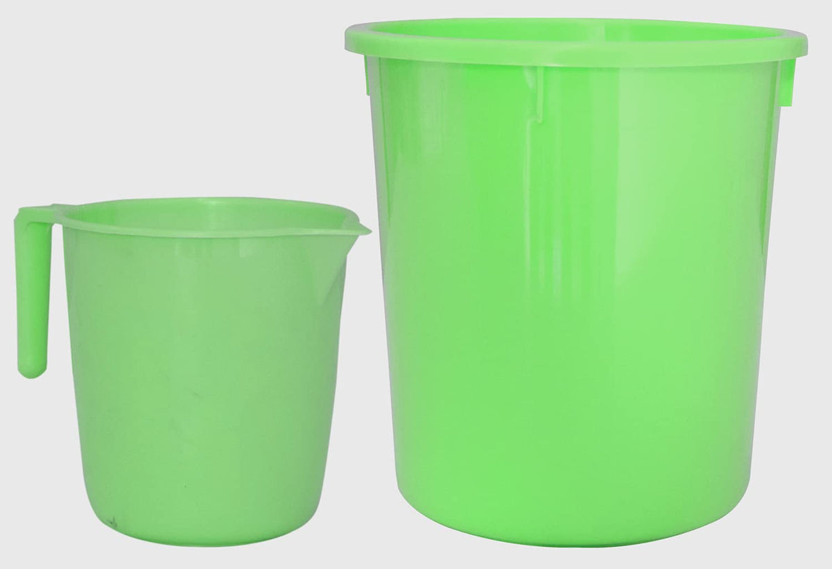 Kuber Industries 2 Pieces Plastic Bathroom Dustbin & Mug Set (Green)